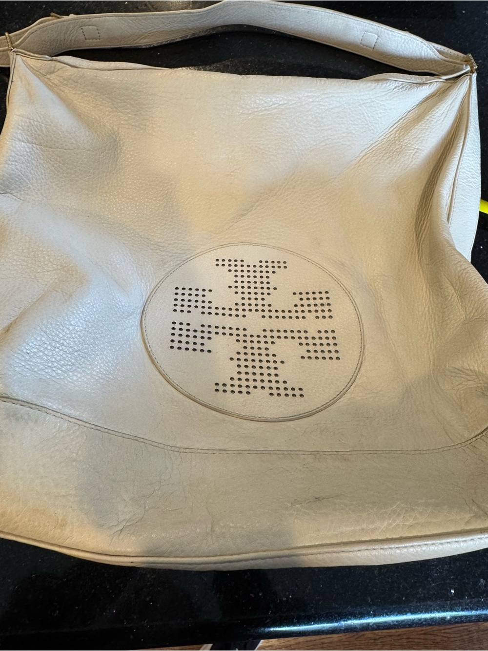Tory Burch Leather Shoulder Bag in Light Beige